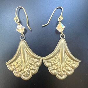 Vintage Victorian‎ style costume Fan Gold Dangle Earrings